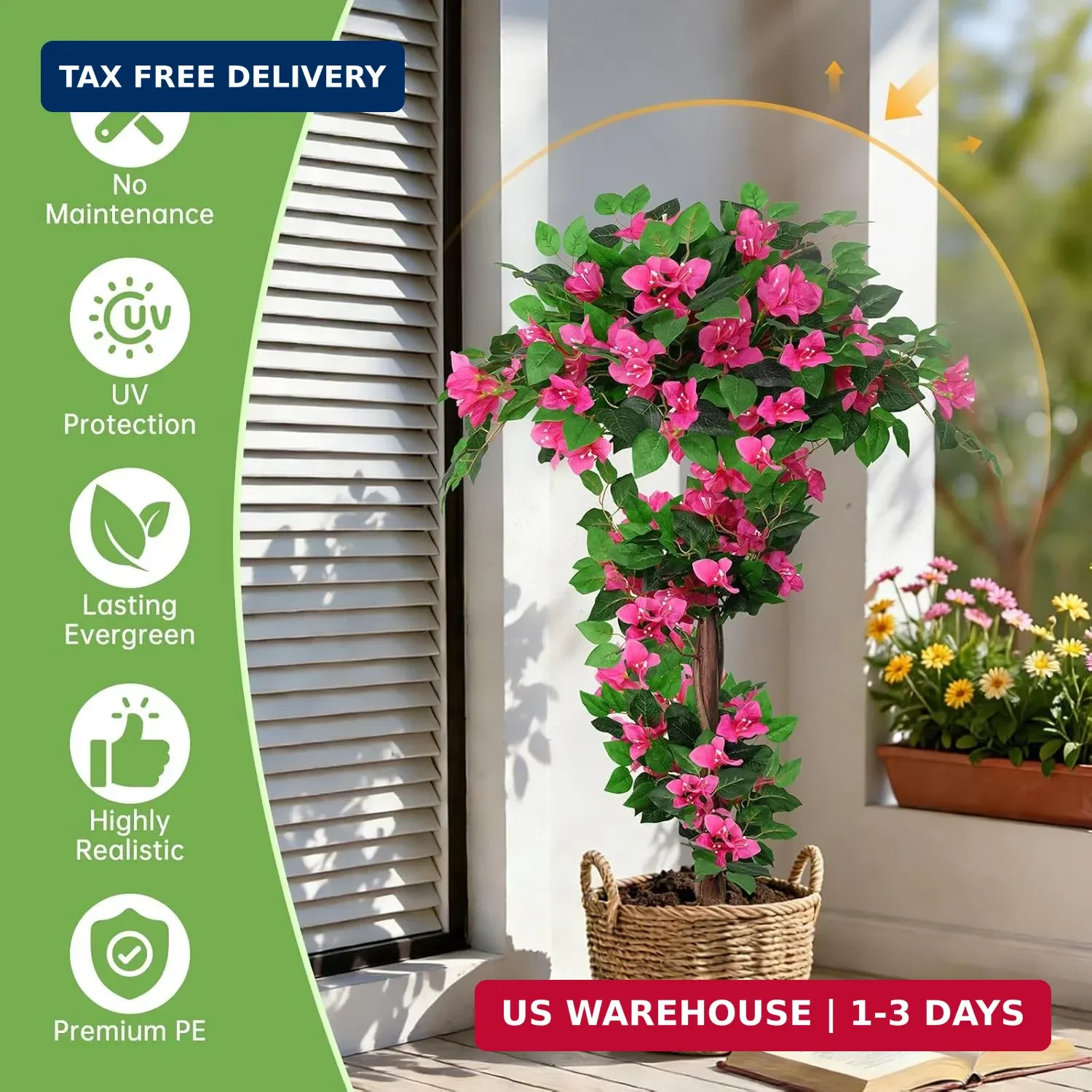 2Pack 4FT Artificial Bougainvillea Topiary Trees for Outdoor, Fake Silk Flowers
