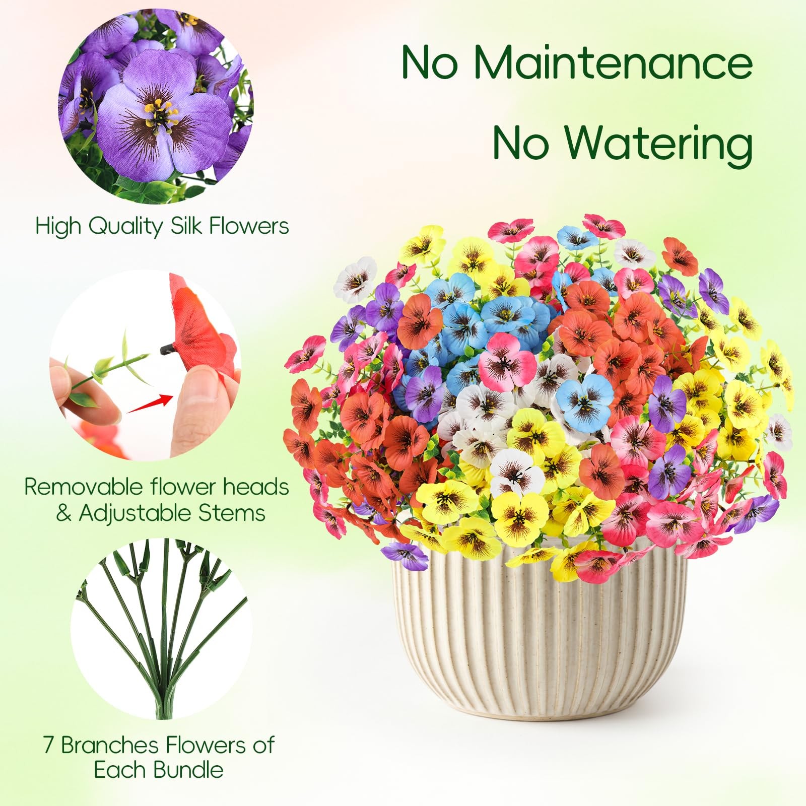 12 Bundles Artificial Flowers for Outdoors UV Resistant Fake Pansies Outdoor …