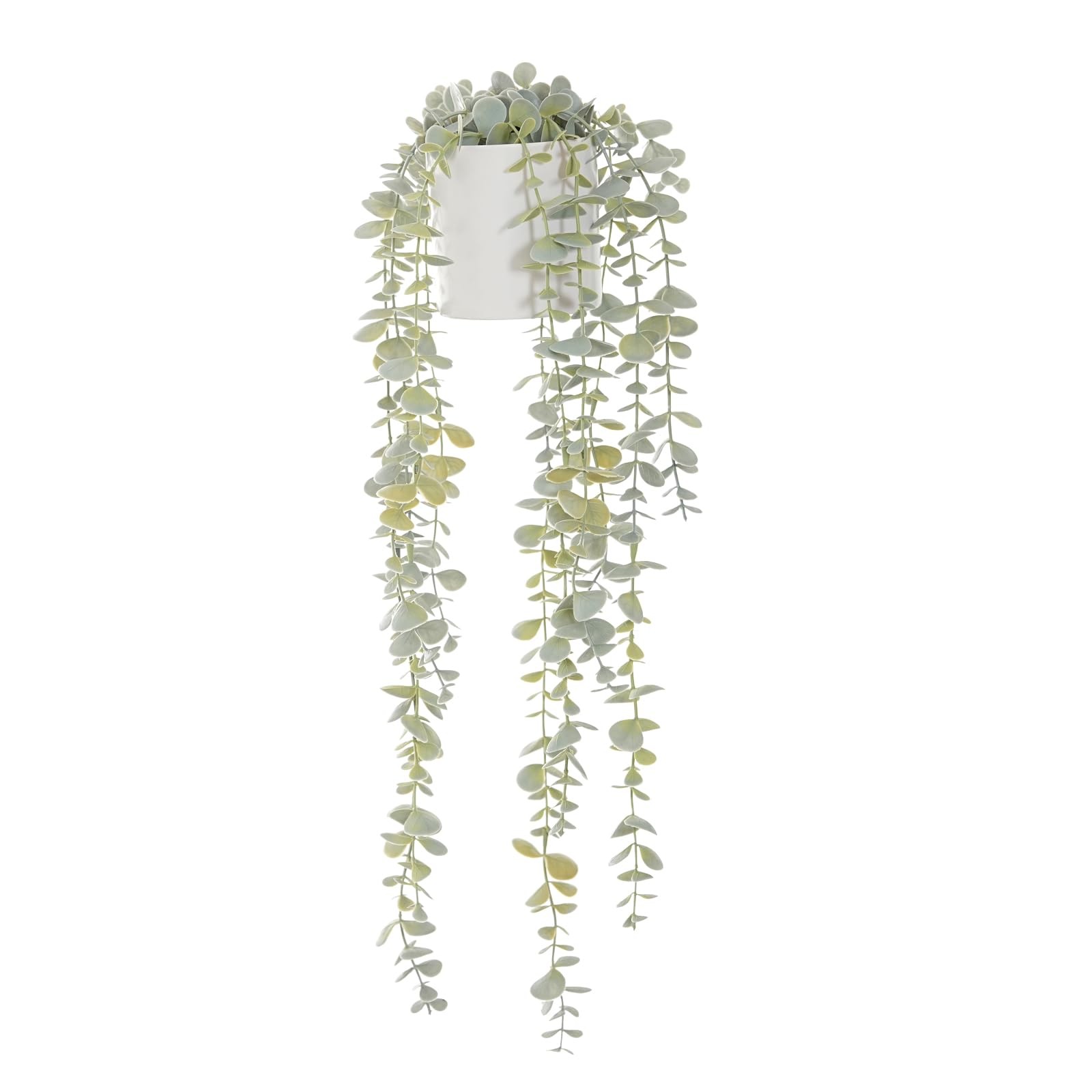 Medium Decorative Hanging Plant Faux Ivy Eucalyptus Vine Greenery White Pot