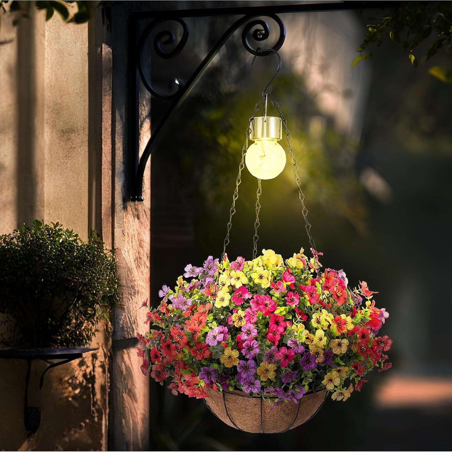 Solar Planters,Artificial Faux Plants Flowers Basket for Summer Outdoor Decor…