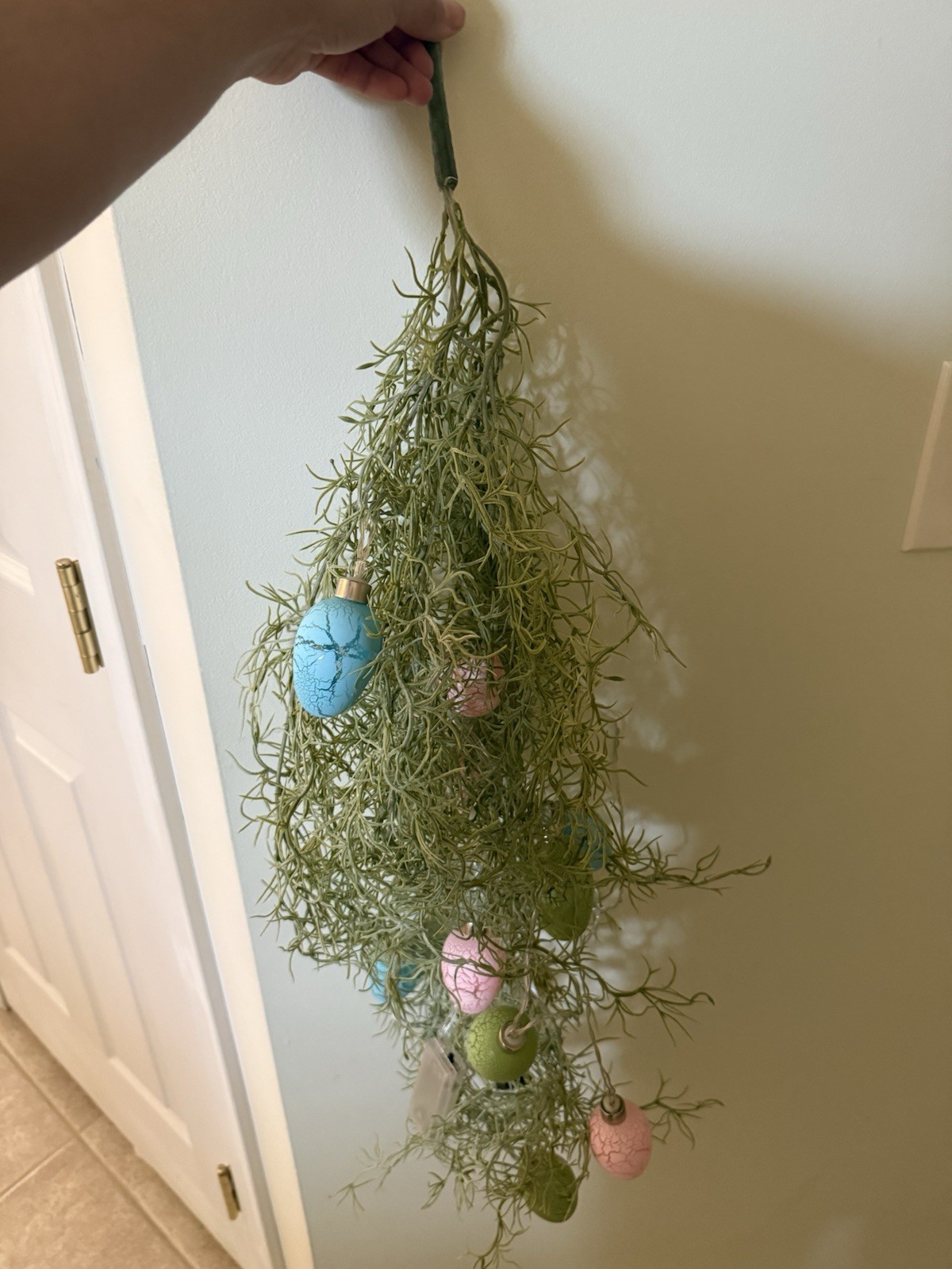 Artificial Grass Swag Easter Door Decoration with Pastel Ornaments Green Pink B…