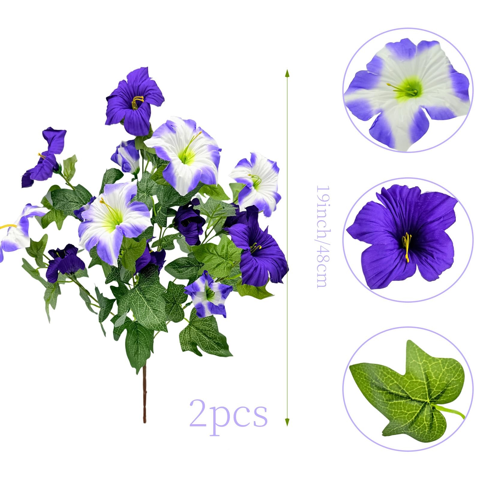 2PCS Artificial Flowers for Outdoors Faux Morning Glory Spring Summer Decorat…