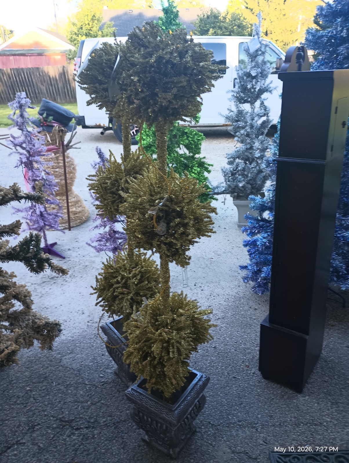 5’ Artificial Gold Topiary In Planter, Lot Of 2