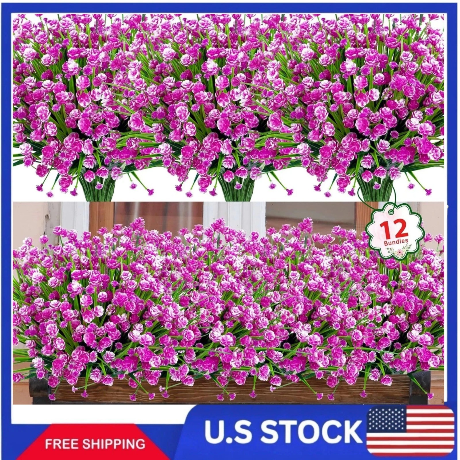 12 Bundles Artificial Flowers for Outdoors UV Resistant Fake Plastic Plants Faux