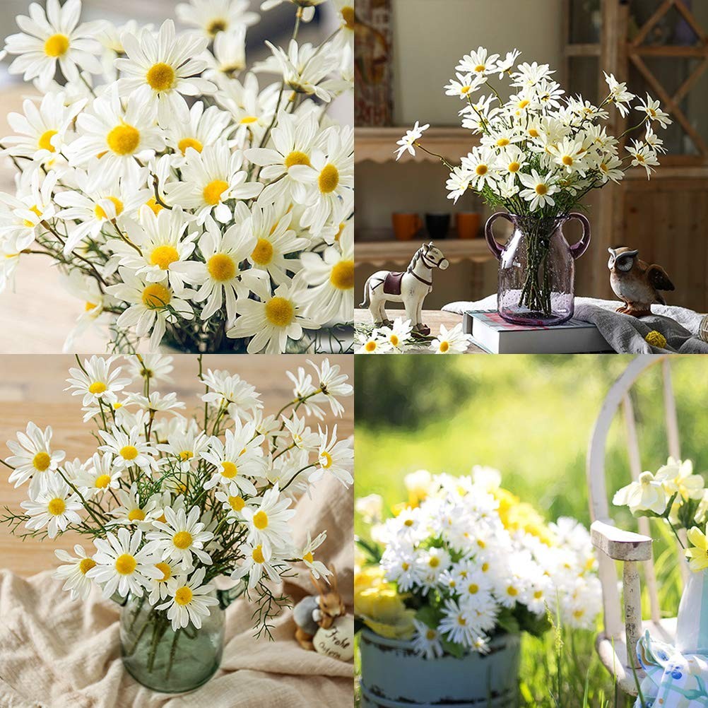 AmyHomie Artificial Daisy Flowers, 10 Bundles Silk Gerber Daisies Bulk, 50 He…