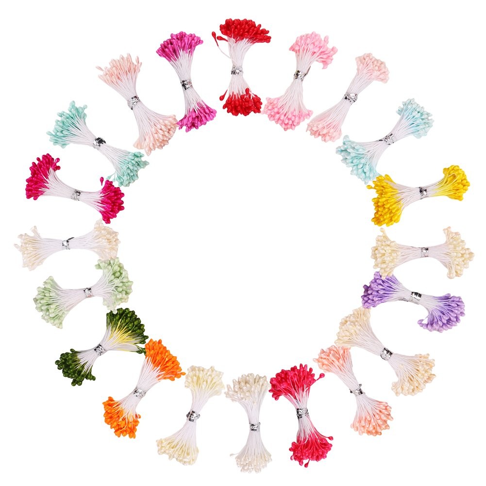 1700 PCS Assorted Color 3mm Pearl Flower Stamen Card Making 20 Bundles