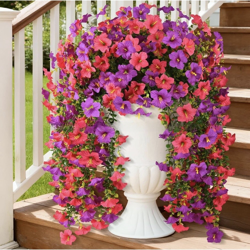 Artificial Hanging Basket with Adjustable Branches Eucalyptus Morning Glory