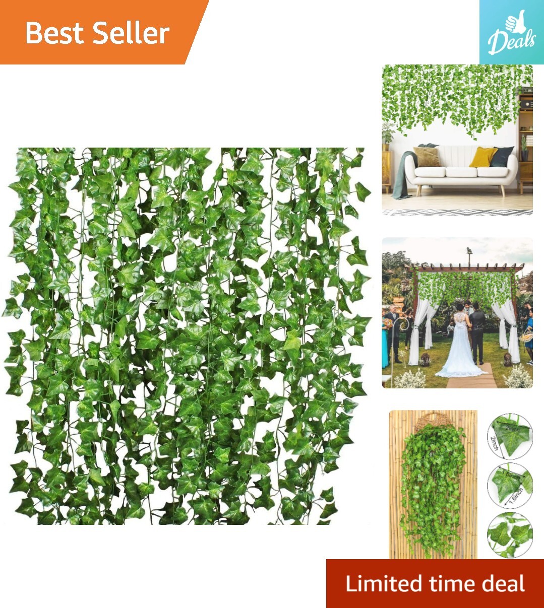 Artificial Ivy Leaf Plants Vine Hanging Garland – Green, 84 Feet, 12 Strands