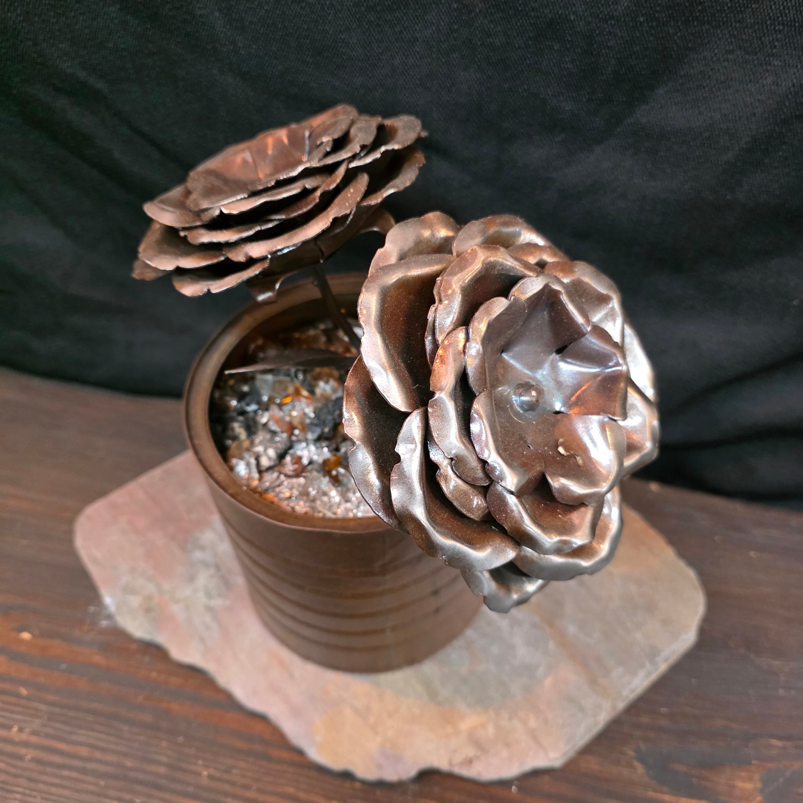 Rustic Steel Roses Metal Flower Arrangement | Reclaimed Coffee Can Floral Art