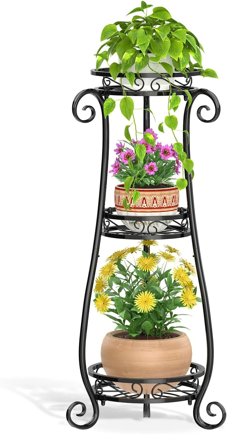 3 Tier Black Metal Plant Stand Indoor Outdoor Planter Rack Corner Flower Holder