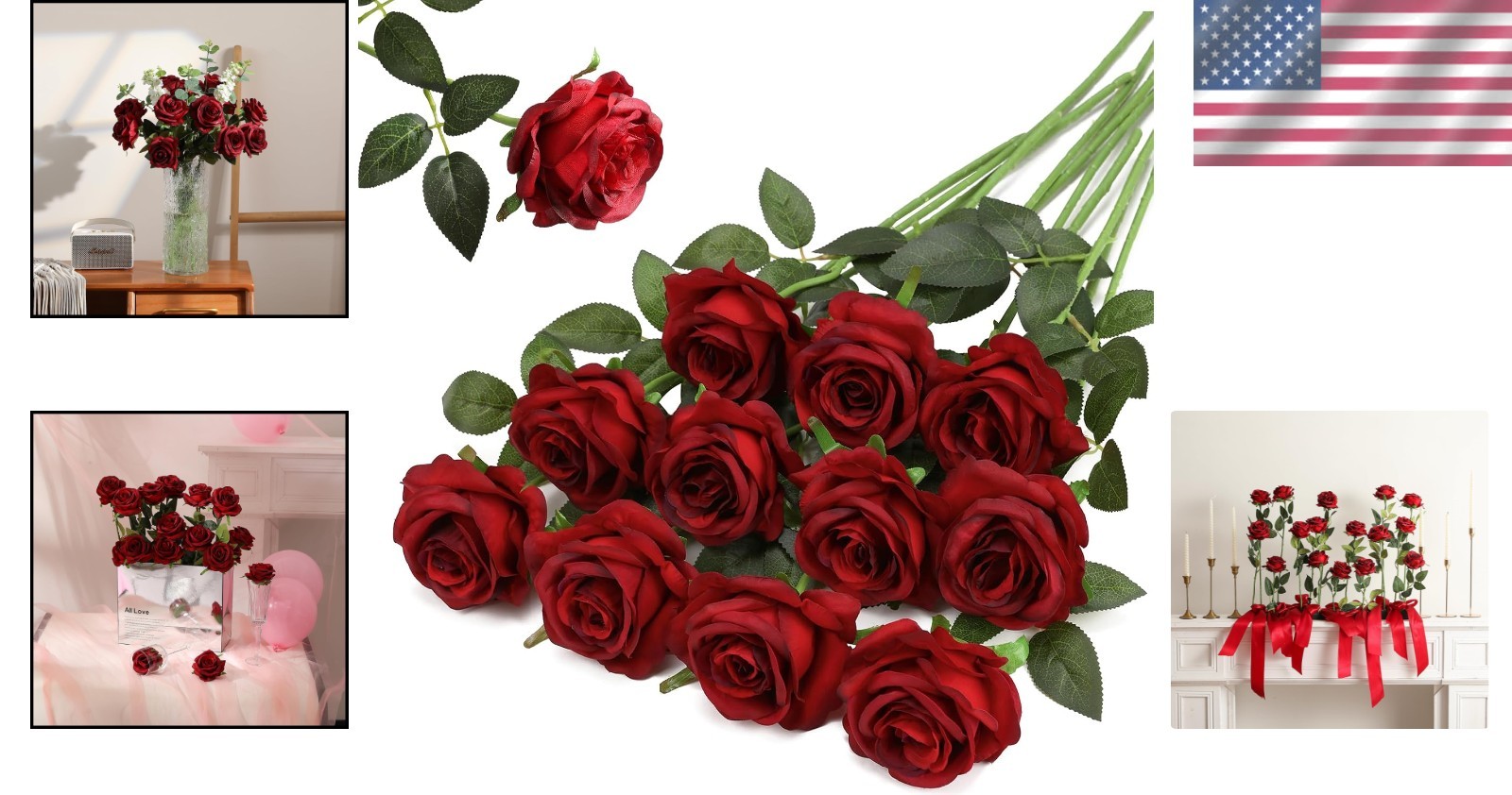 12PCS Maintenance-Free Burgundy Roses – Realistic Silk Flowers for Centerpieces
