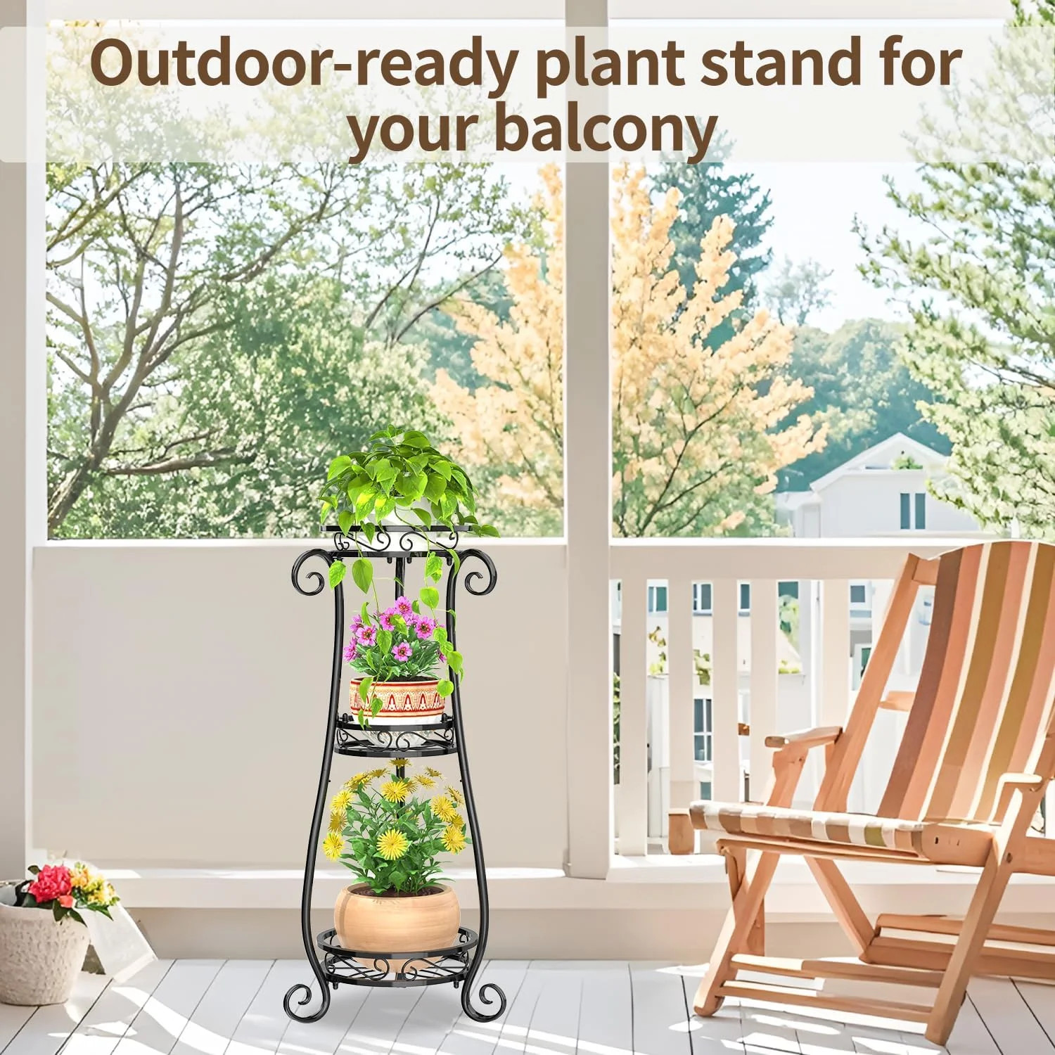 3 Tier Black Metal Plant Stand Indoor Outdoor Planter Rack Corner Flower Holder