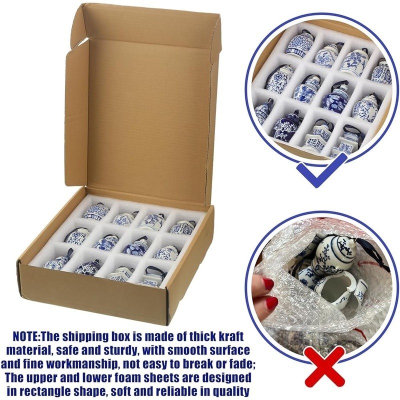 12pcs Blue White Porcelain Ginger Jars Christmas Ornaments Home Decor Collection