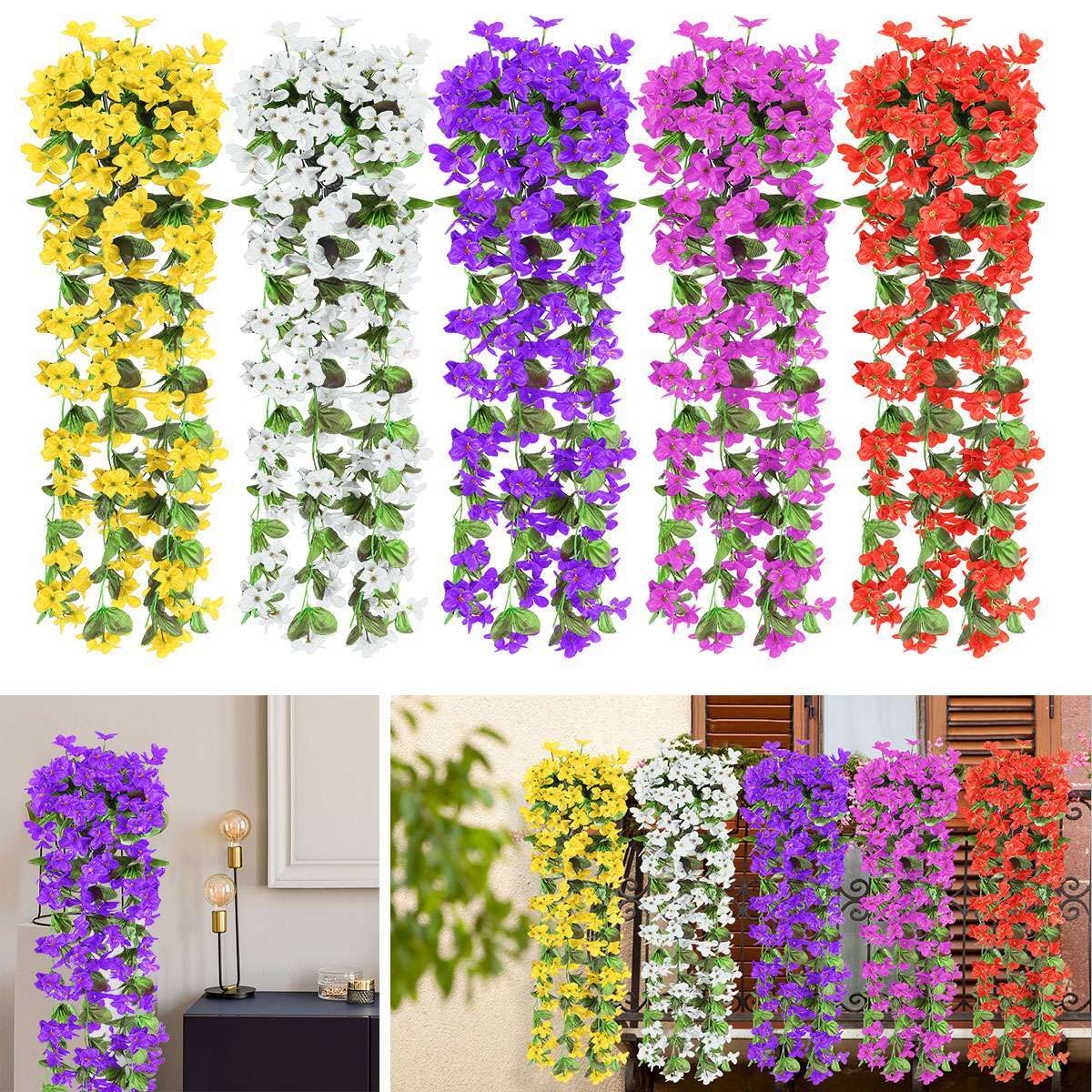 Artificial Fake Hanging Flowers Plants Bouquet Fern Leaf Vine Home Garden Decor