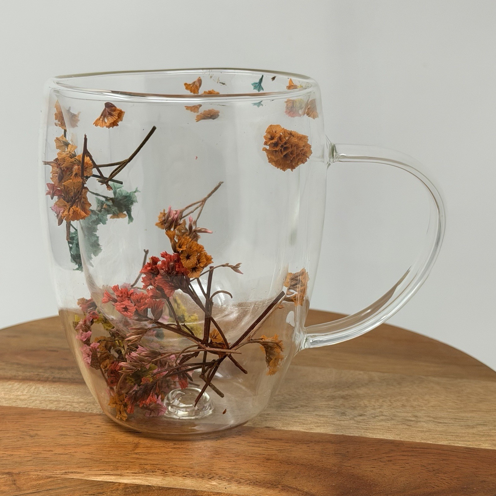 Dried Flowers Glass Mug Double Wall Coffee Tea Cup Botanical Floral Fun Gift