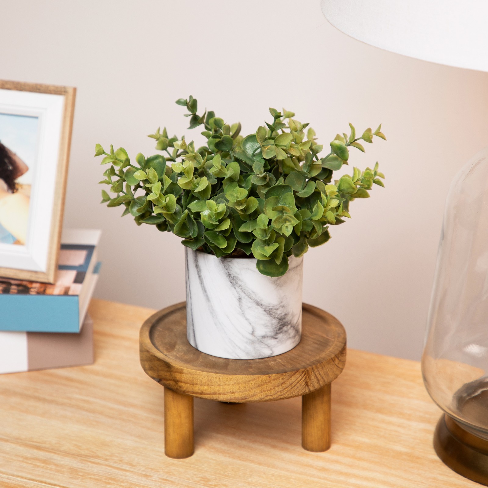 Northlight 9″ Green Artificial Eucalyptus in a Marble Style White Pot