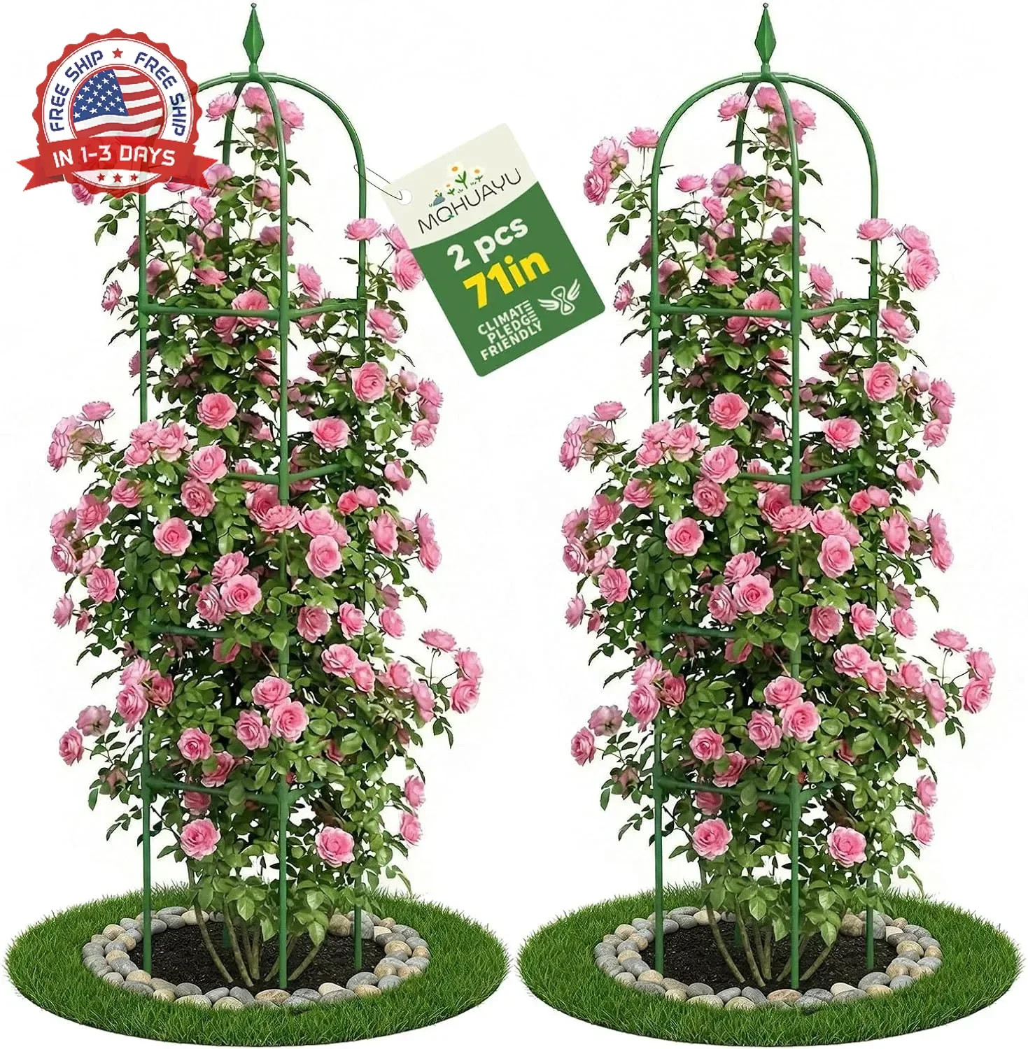 2 Pack Garden Obelisk Trellis for Climbing Plants, 6 FT Metal Rustproof Plant Su