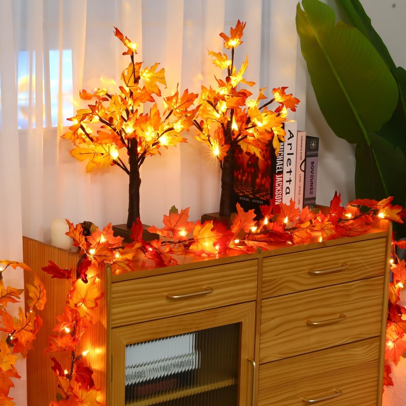 Fall Decorations Artificial Fall Lighted Maple Tree,Total 48 Battery/USB Oper…