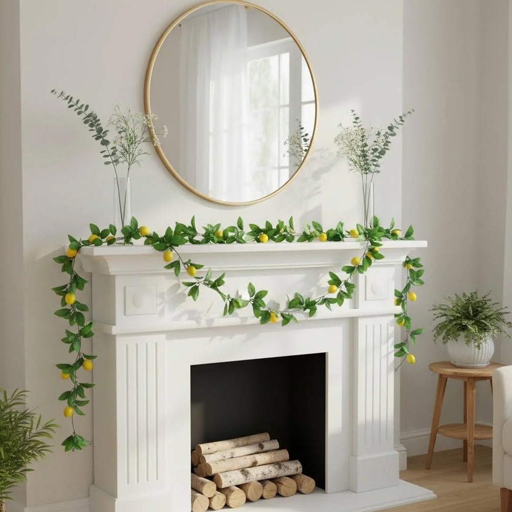 Artificial Lemon Vine Garland with Rose Leaves 90.55in 230cm for Table Draping