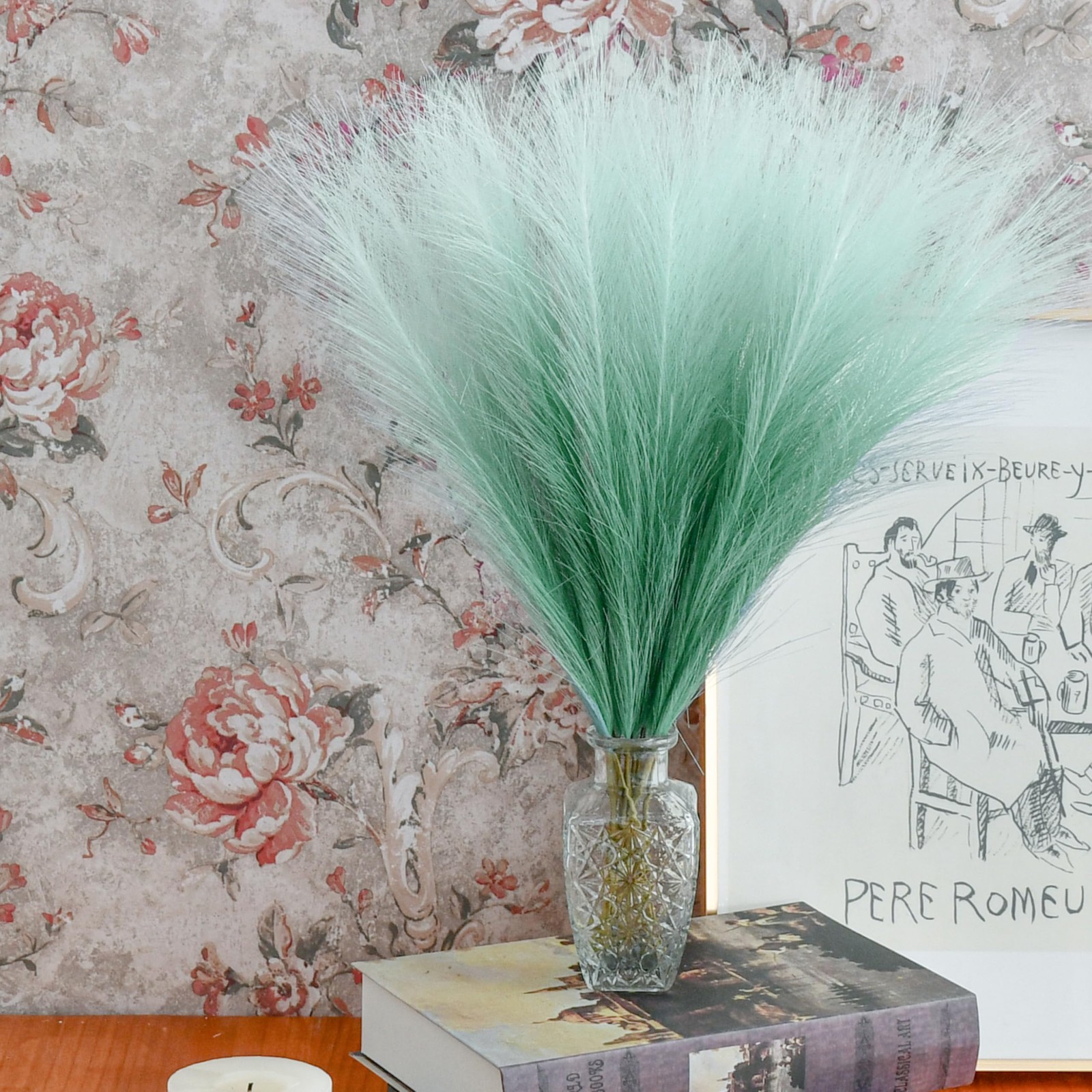 Gradient Green Silk Pampas Grass Bouquet 20 Stems 17.7in Fluffy Artificial Pa…