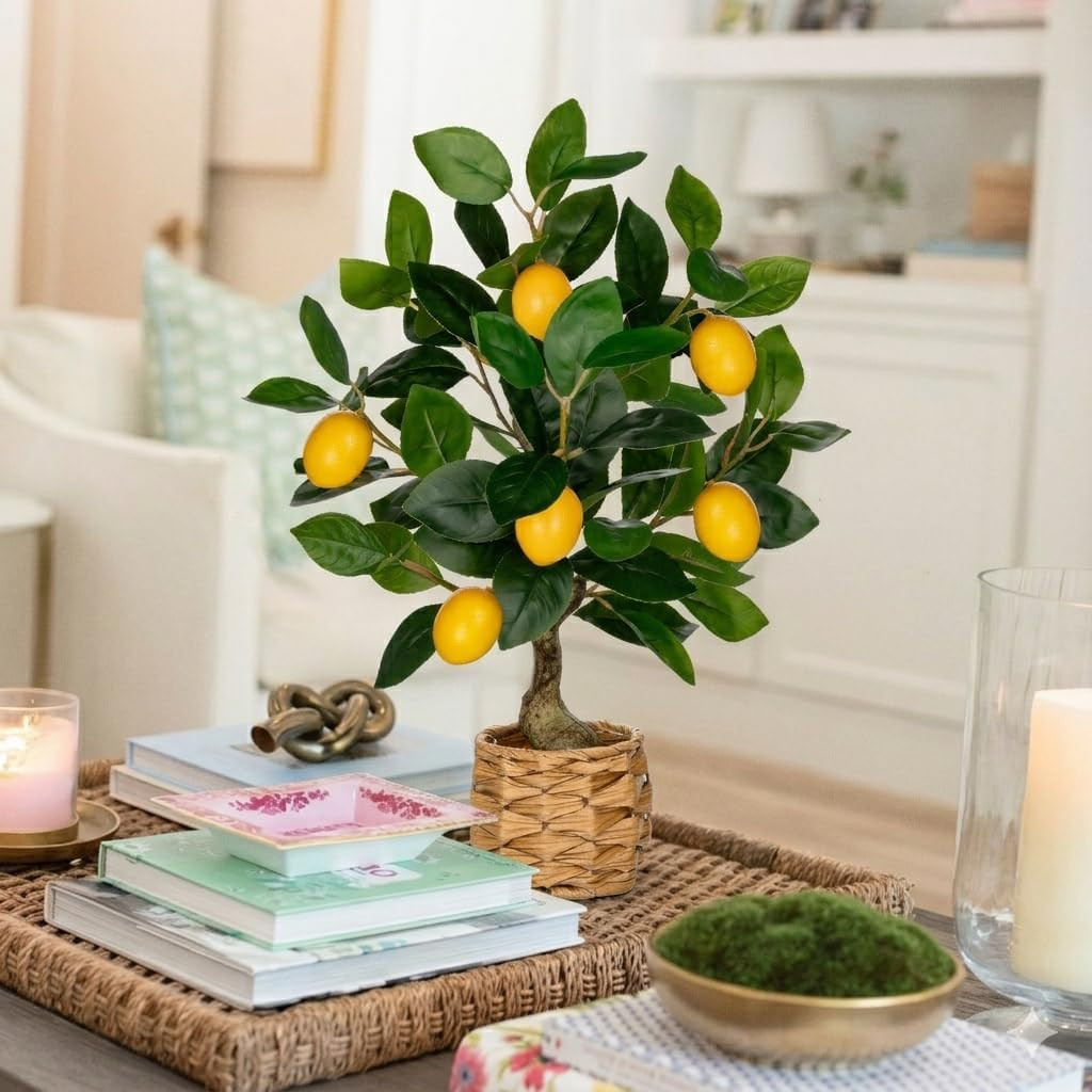 Artificial Potted Plants 17.3 Inches Small Fake Lemon Tree Artificial Lemons Cit