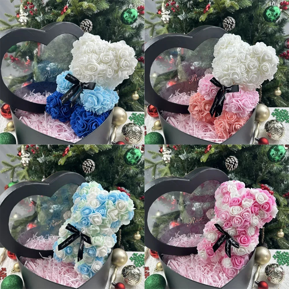 1pc 10inch Artificial Flower Floral Rose Teddy Bear Romantic Valentines Day Gift