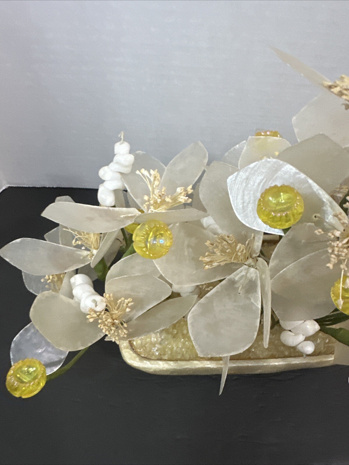 Vintage Capiz Shell & Metal Floral Standing Arrangement
