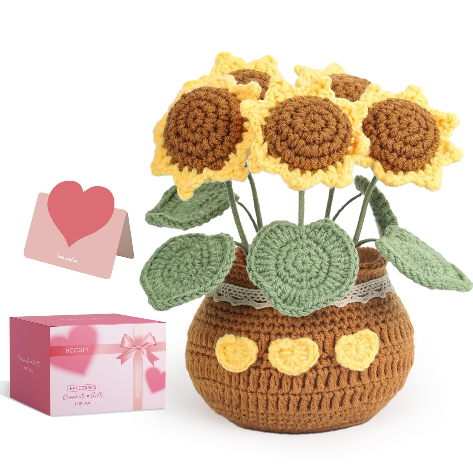 Yellow Crochet Sunflowers Potted Plant Knitted Flowers Bouquet Gift Box