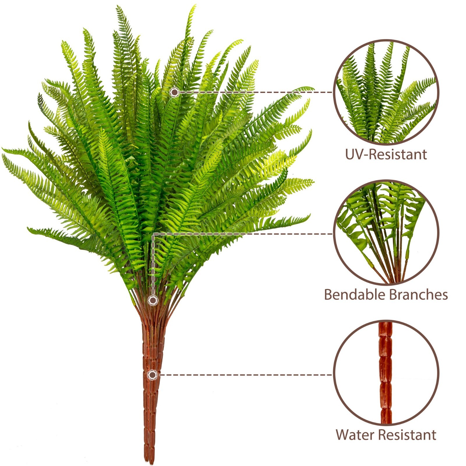 Boston Ferns Artificial Plants Bulk UV-Resistant Indoor Outdoor Decor, 4pcs