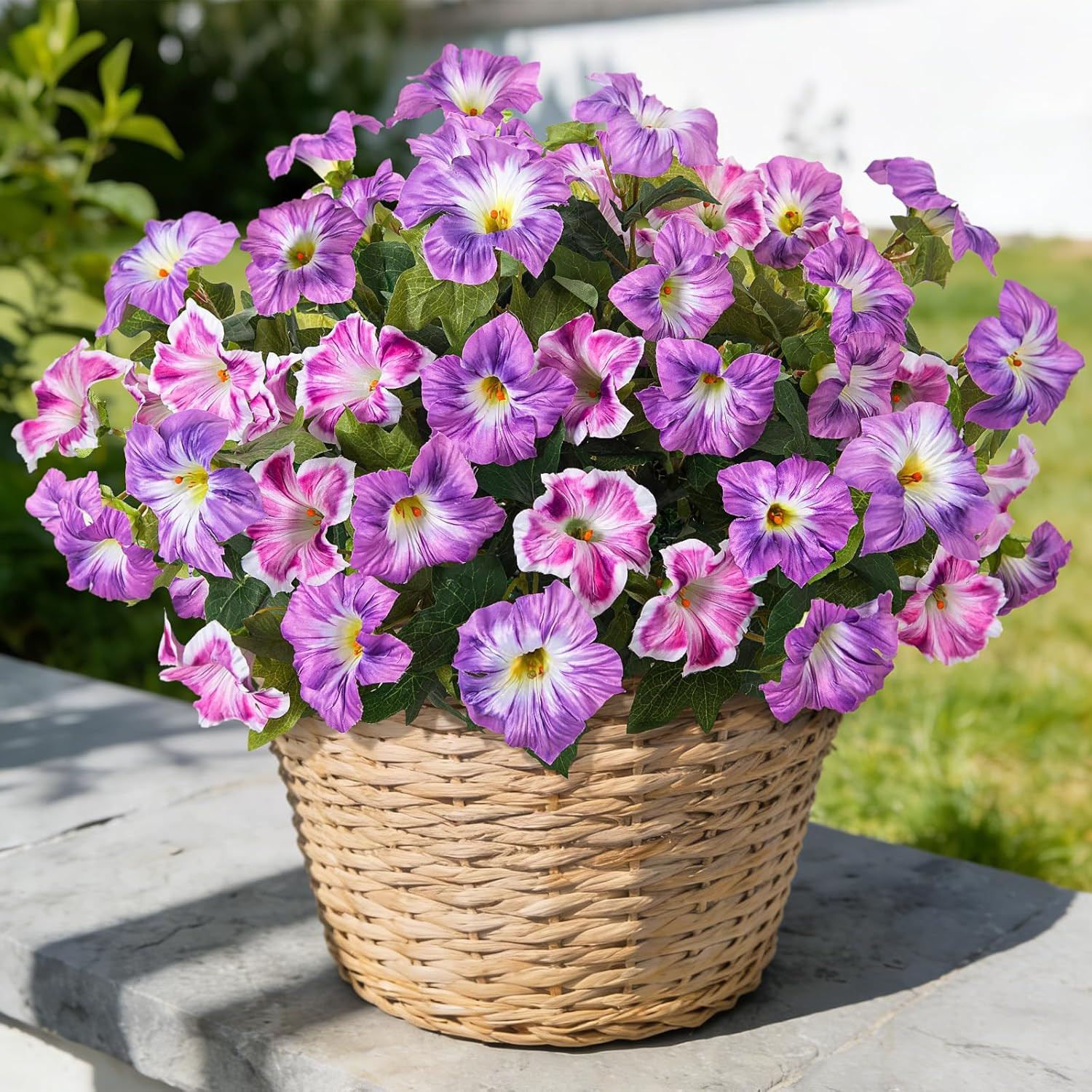 6 Pcs Artificial Petunia Flowers for Outdoor, Fake Spring Petunias Faux Silk Flo