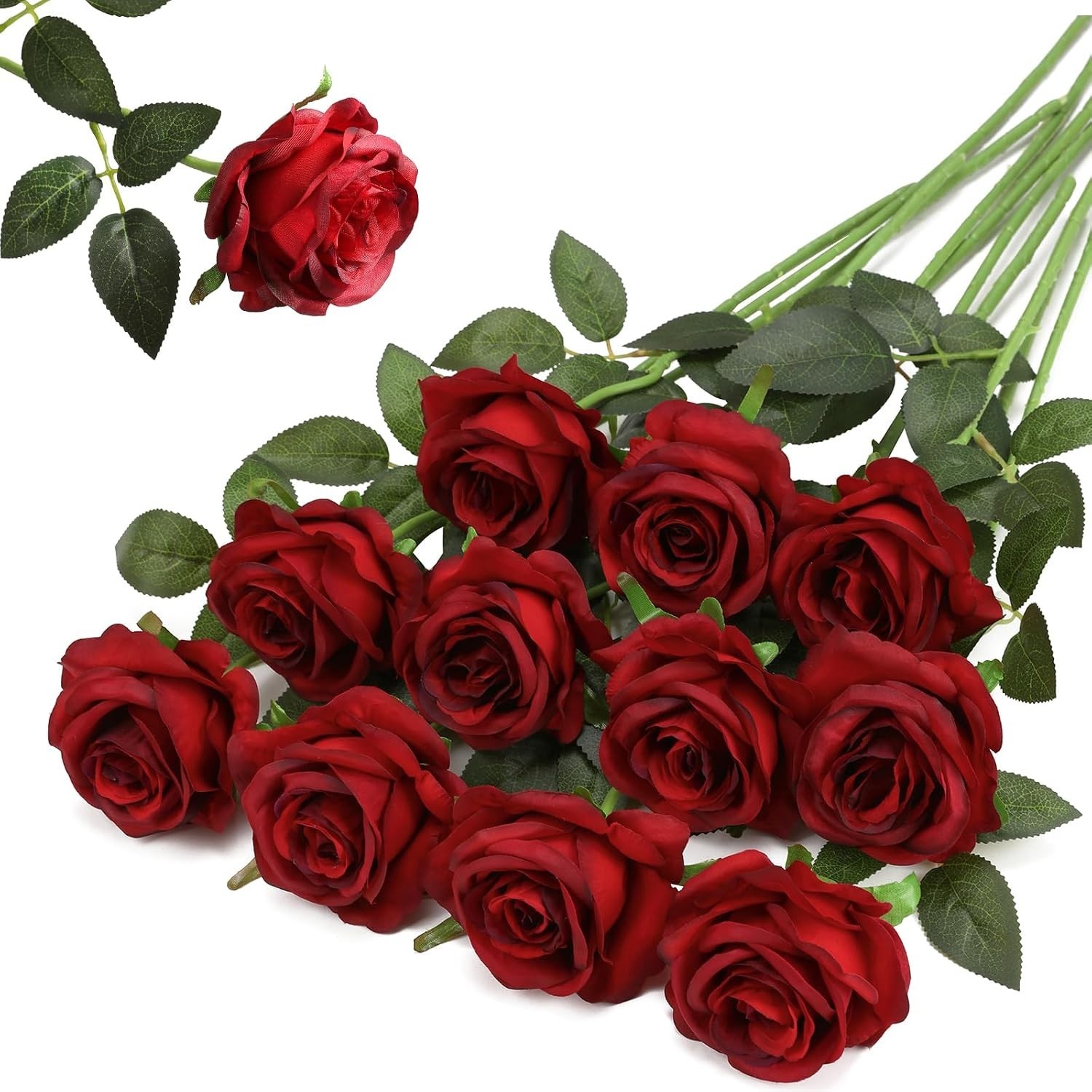 12PCS Maintenance-Free Burgundy Roses – Realistic Silk Flowers for Centerpieces