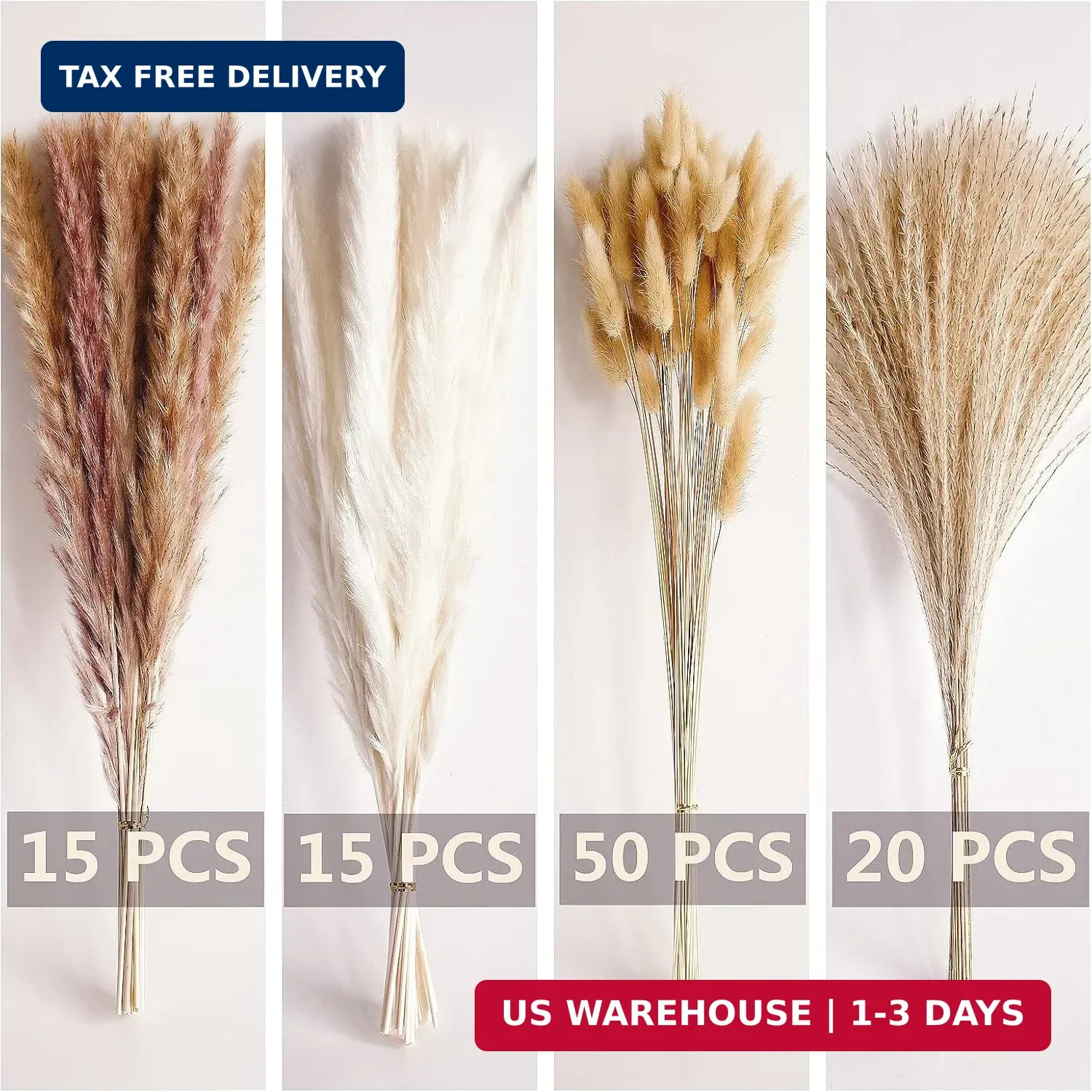 100 PCS Small Boho Pampas Grass, 17″ Naturally Dried Pompas, Pampas Grass Decor