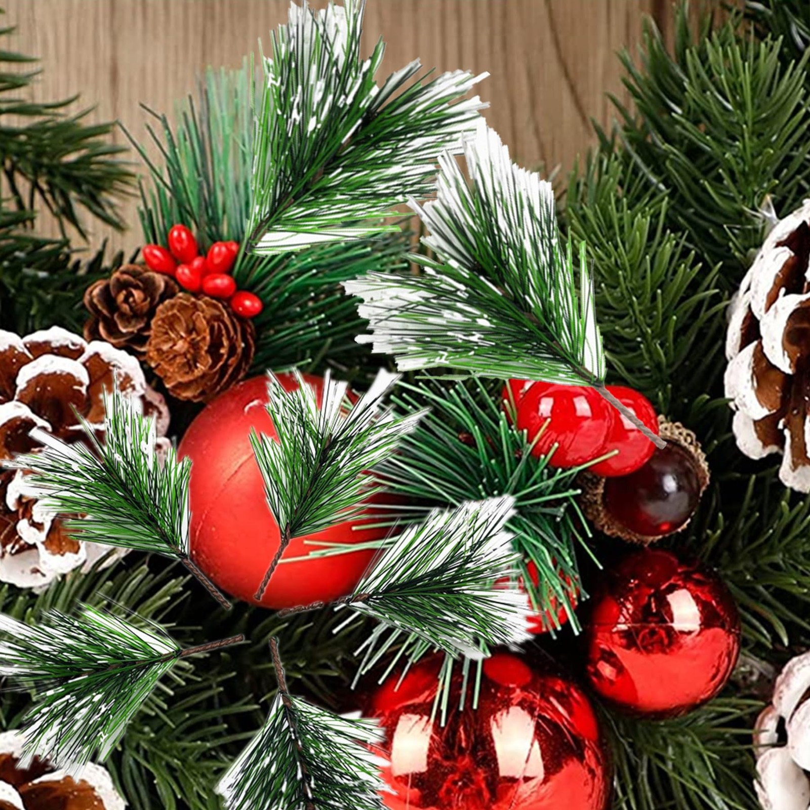 40 Packs Artificial Snow Pine Needles Branches, Fake Small Dyed White Pine Tw…