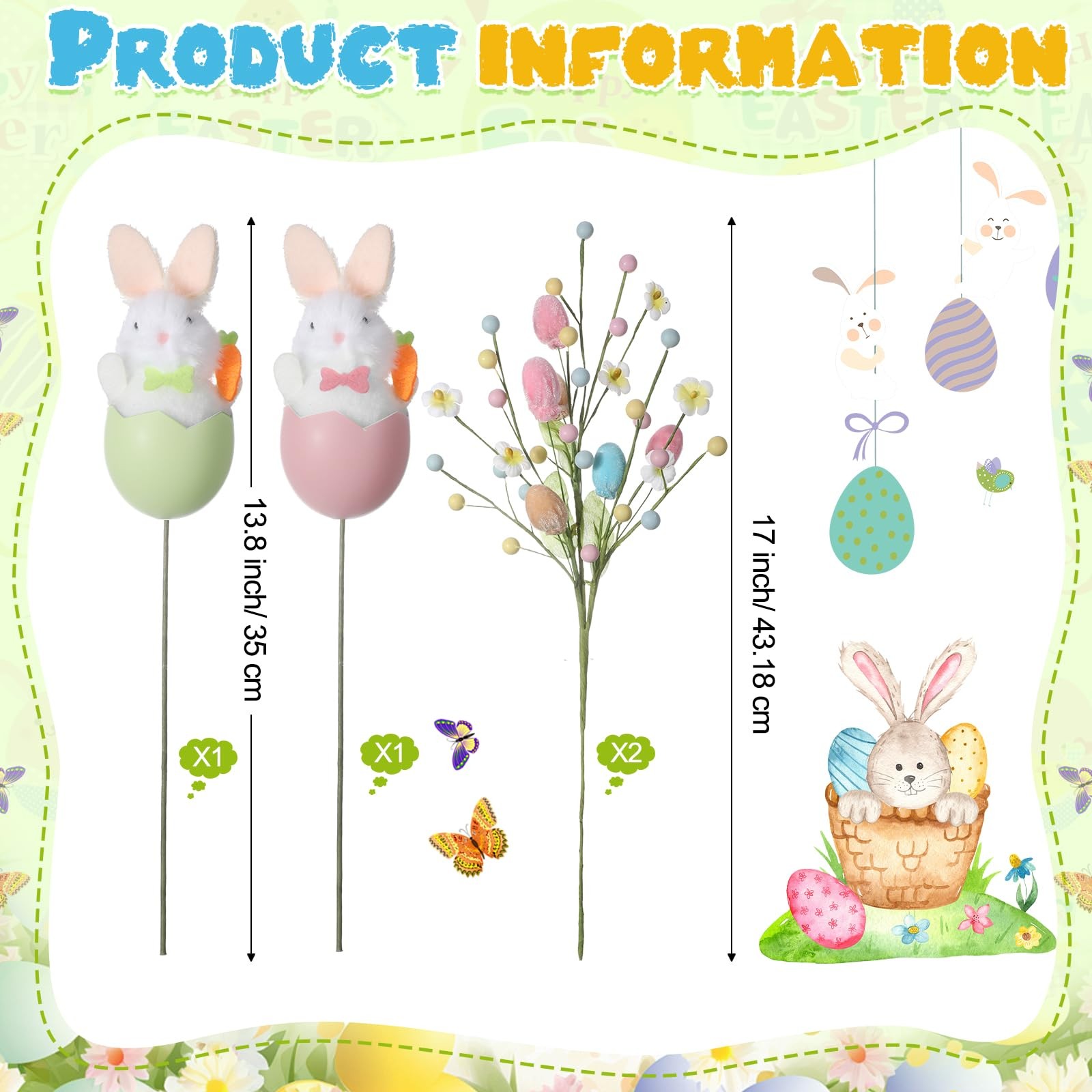 4 Pcs Easter Centerpieces for Tables Artificial Flower Spray with Velvet Eggs…
