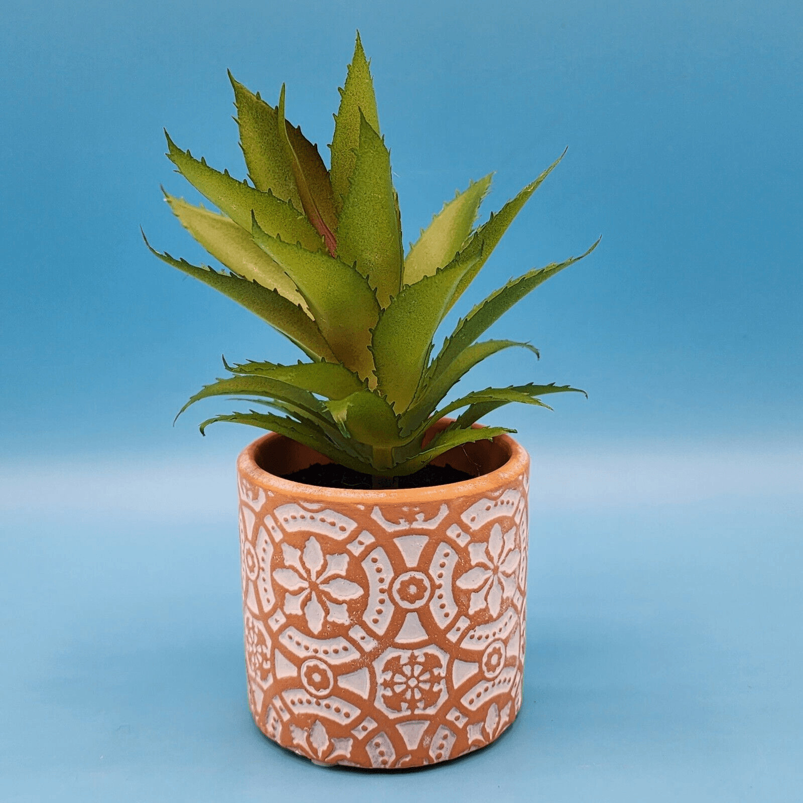 Faux Succulent In Mosaic Terra Cotta Pot Bohemian Pattern Plant Desk Decoration