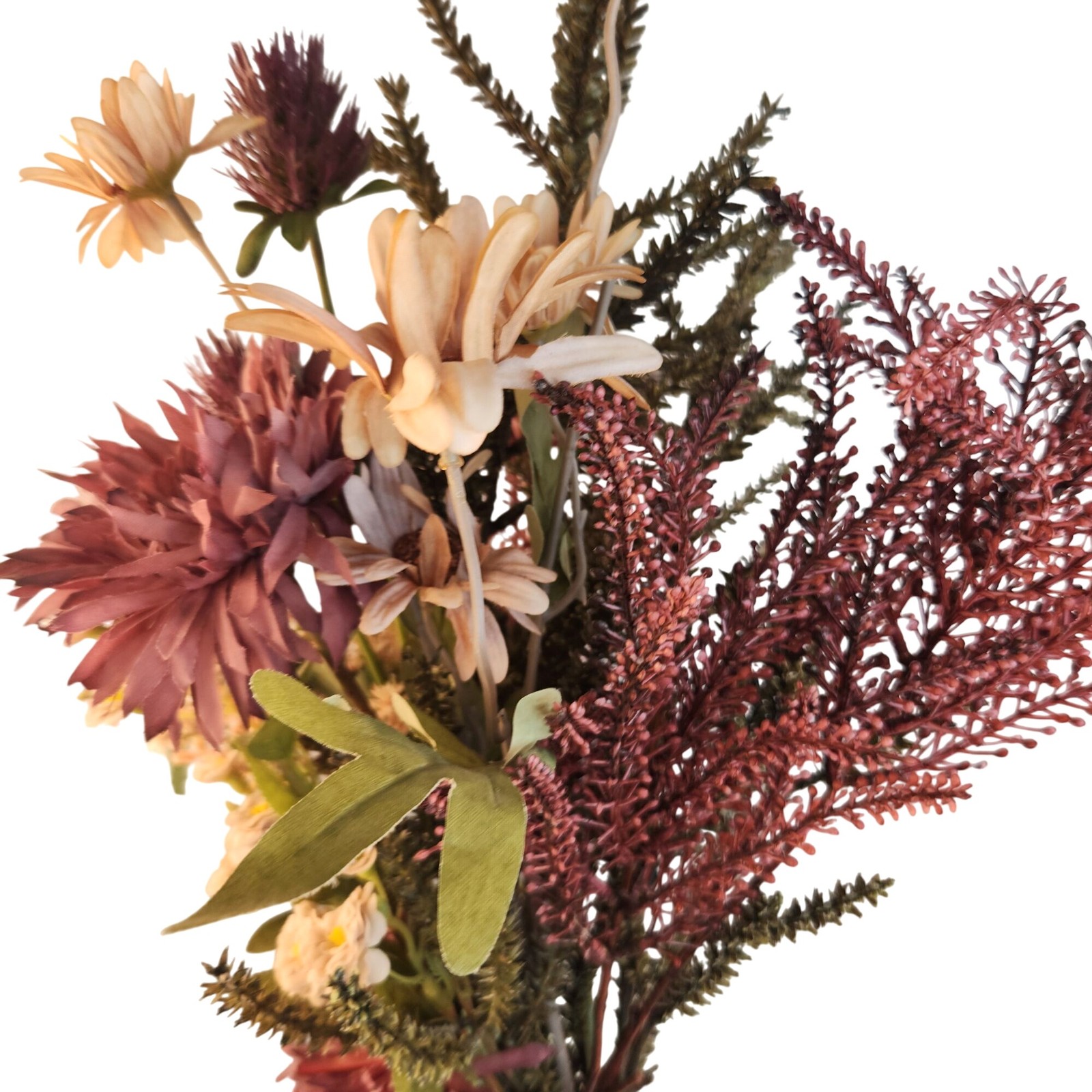Hand Tied Artificial Flower Bouquet With Burgundy Purple Cream and Green Tones