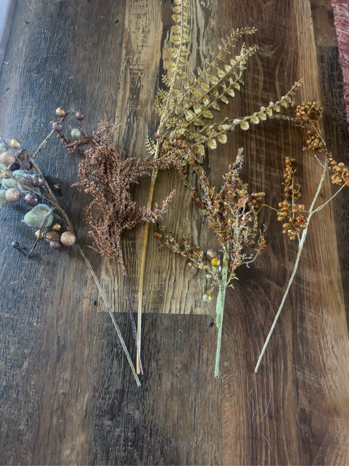 Vintage Fall Glitter Floral Stem Lot Harvest Picks Autumn Vase Filler 6 Pc