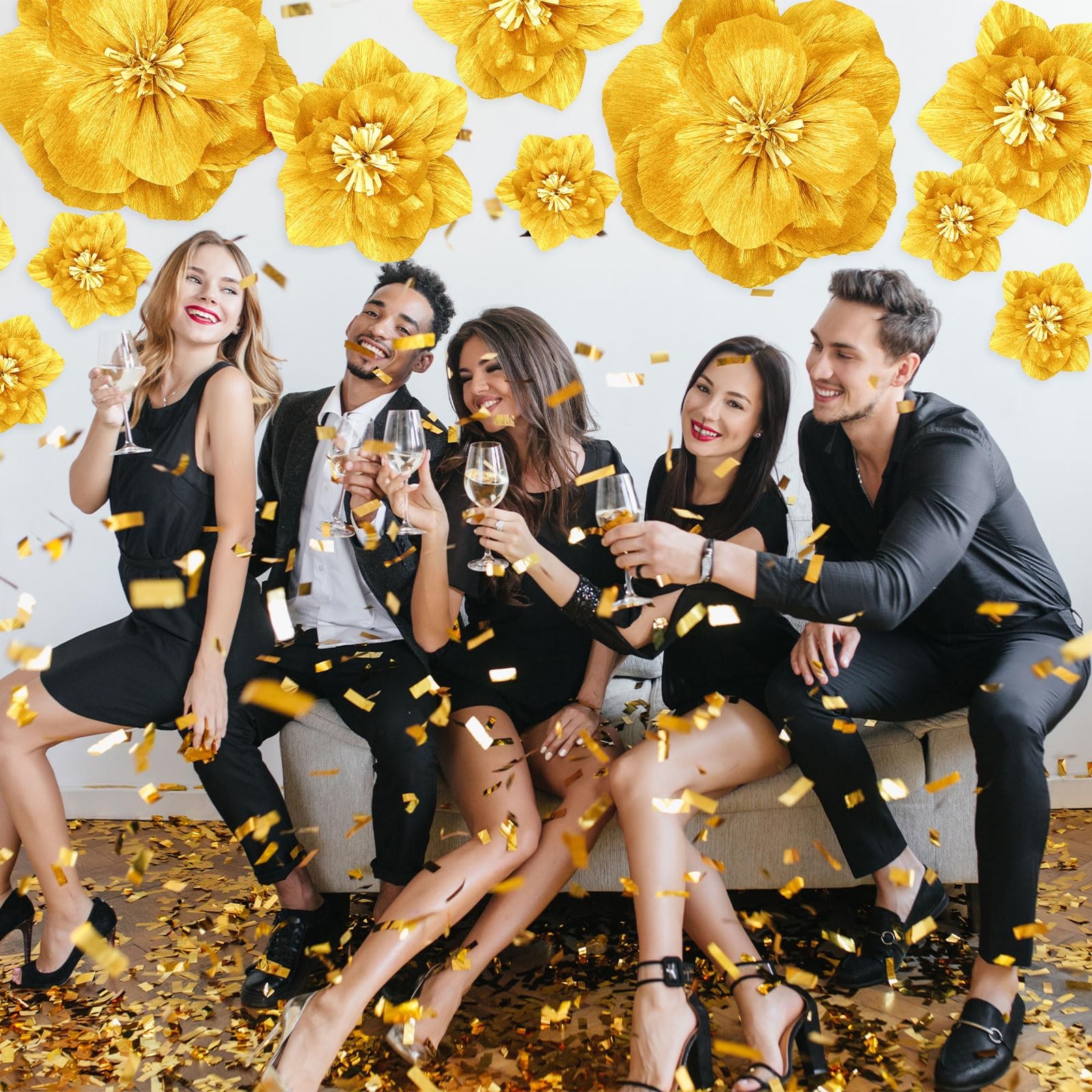 12 PCS Giant Artificial Paper Flowers Large Gold Floral Wall Backdrop Decor