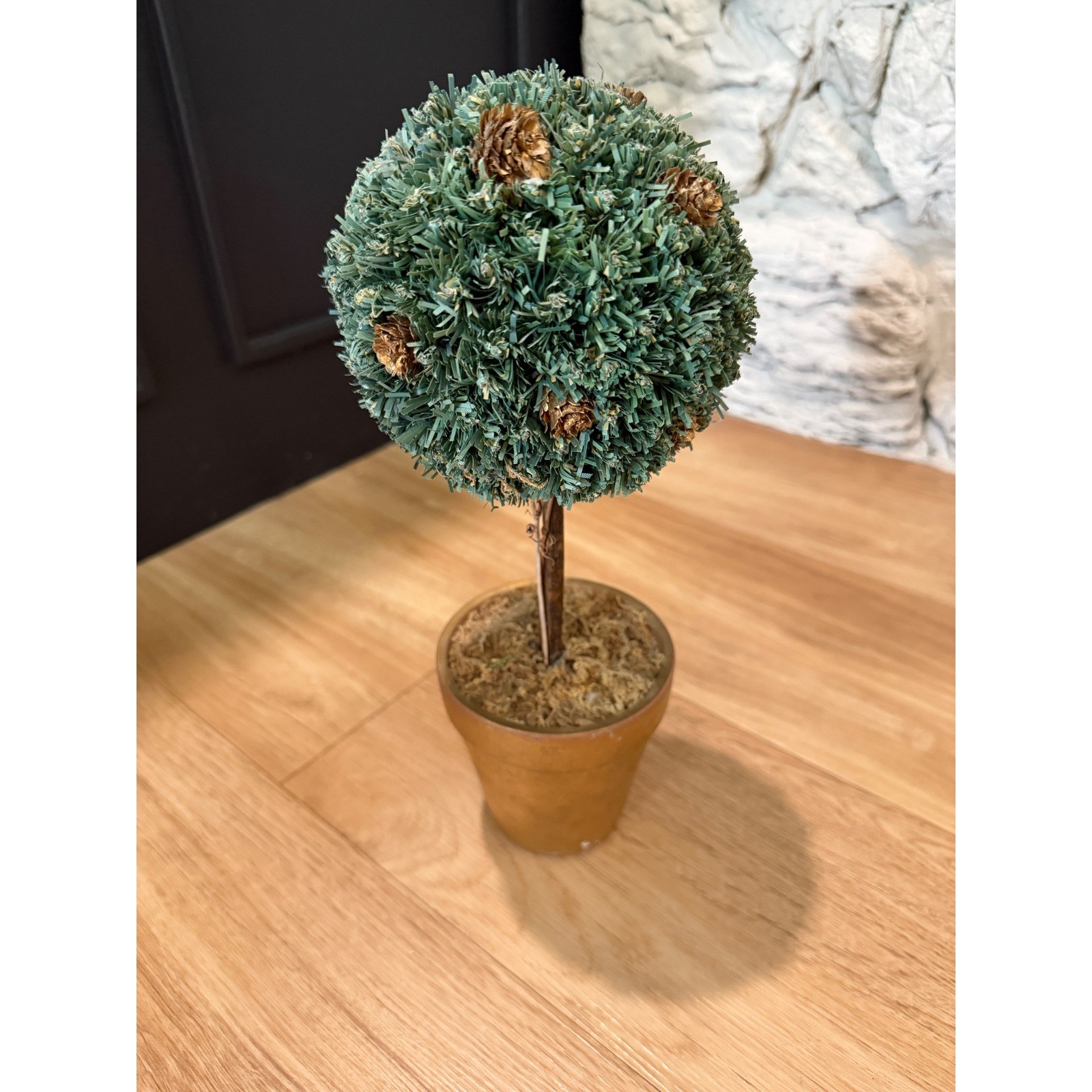 Faux Pine Topiary Tree with Pine Cones in Terracotta Pot Green Rustic Decor 12in