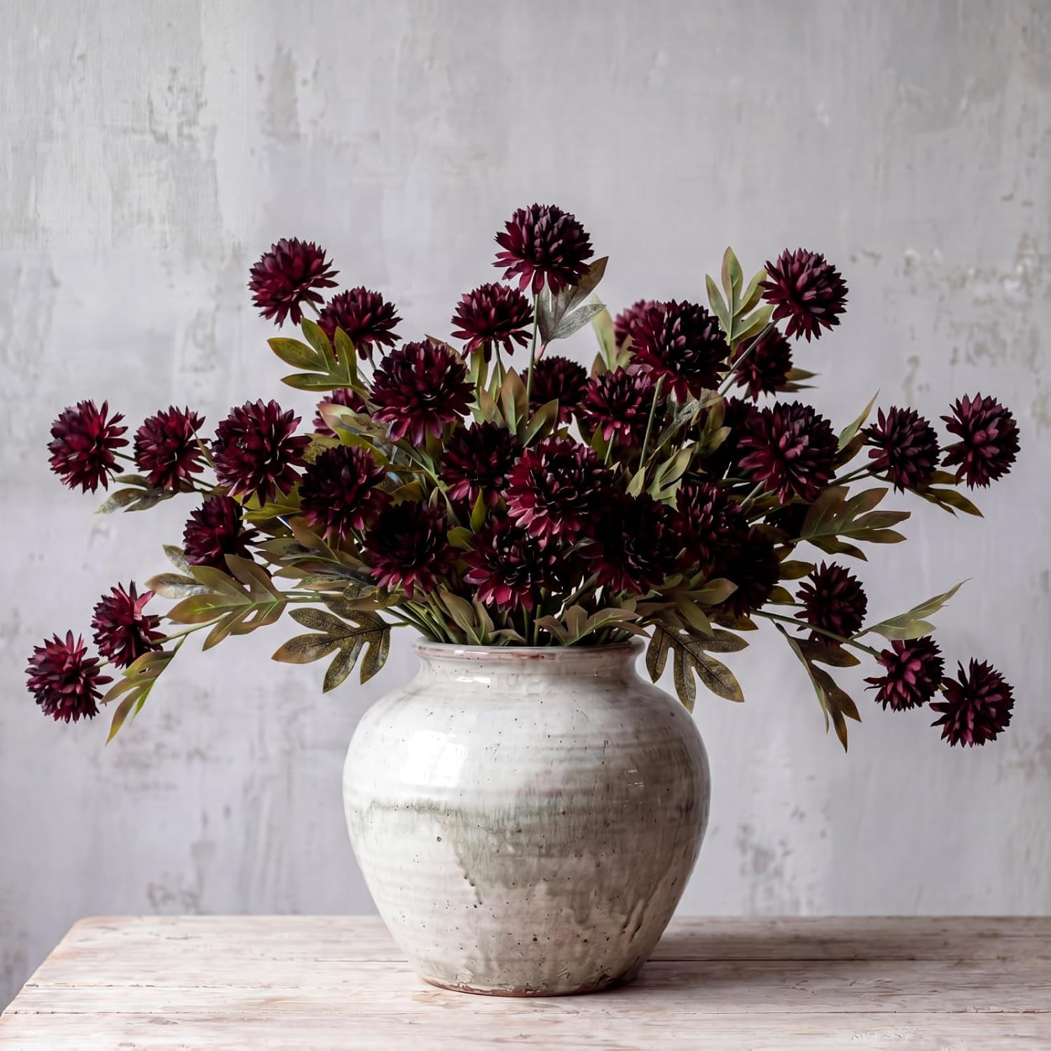 8 Pcs Faux Silk Pom Pom Chrysanthemum Flowers for DIY Wedding Decor (Red/Black)