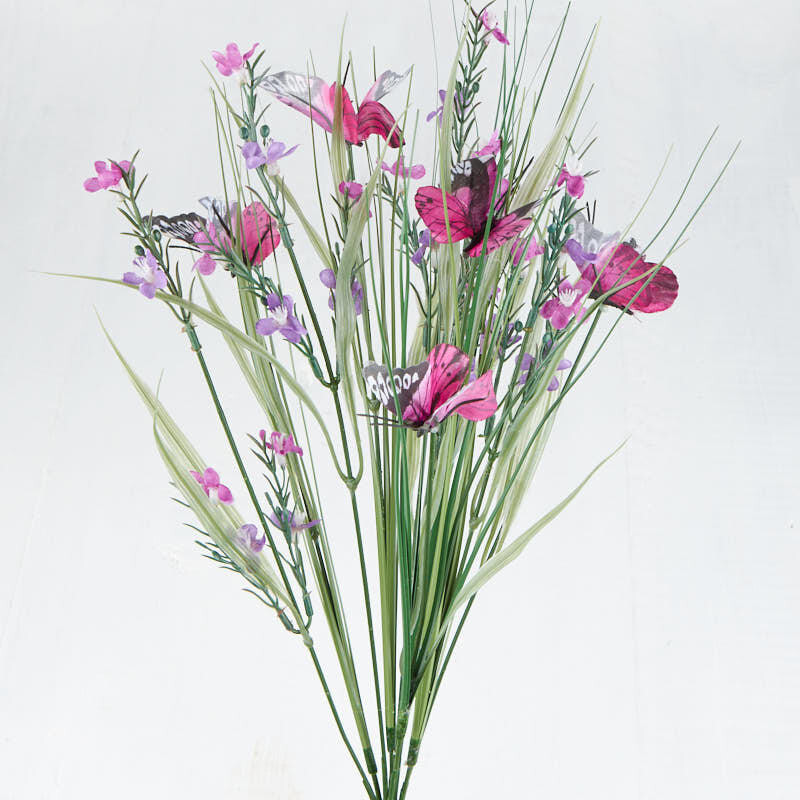 Set of 2 Purple Artificial Wildflower and Butterfly Floral 18″ Bushes