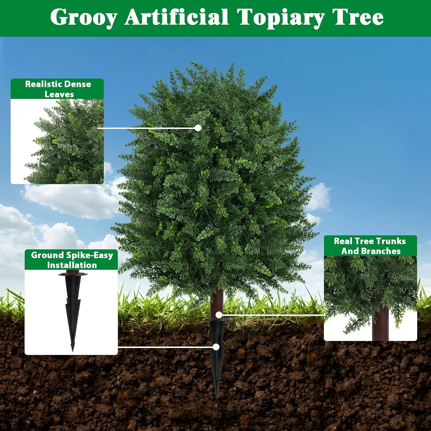 Artificial 28.7 Inches Cedar Topiary Trees with Ground Spike, 2 Pieces Fake Pine