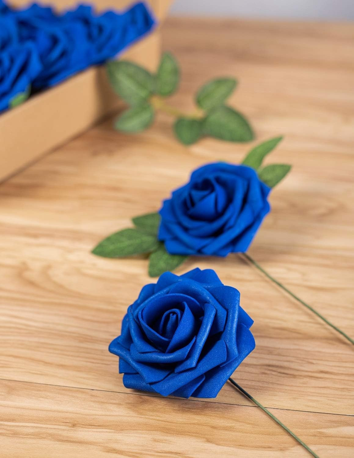 25pcs Artificial Flower Foam Rose Real Touch Roses Flower Heads with Stem for DI