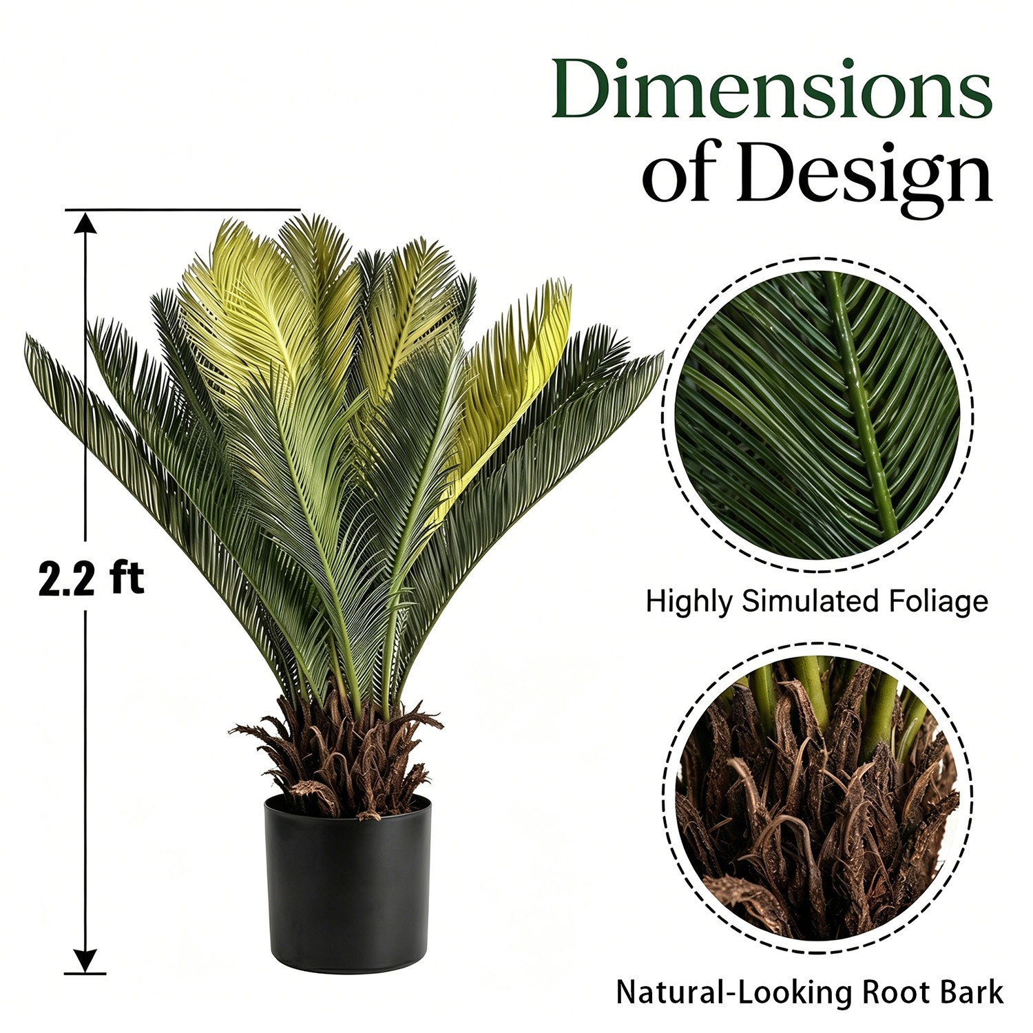 2 Pack 2.2ft Artificial Sago Palm Tree, Fake Cycad Plant for Home Garden Decor