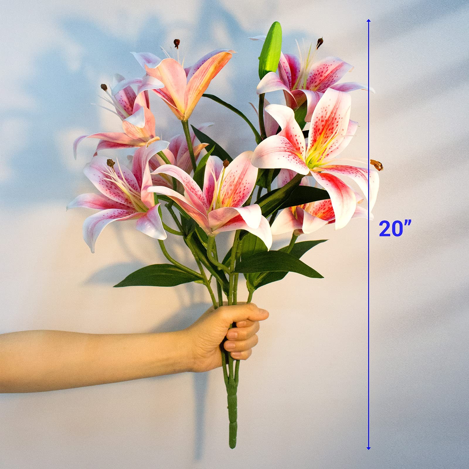 12 Artifical Lily Flowers with 9 Heads Full Bloom Lily & 3 Buds, Long Stem Ar…