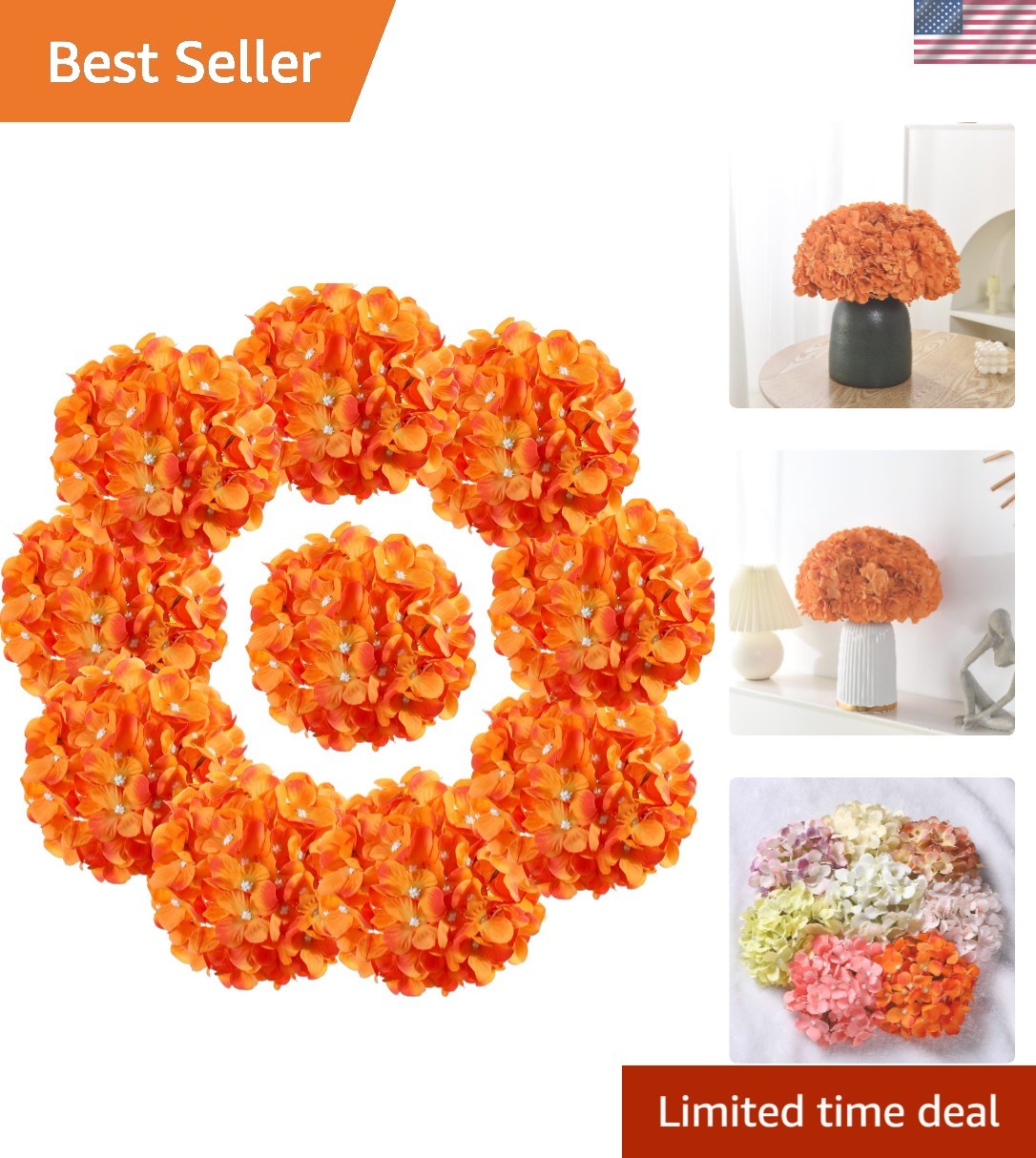 Realistic Silk Hydrangea Flower Heads – 10PCS Orange for Indoor Decor