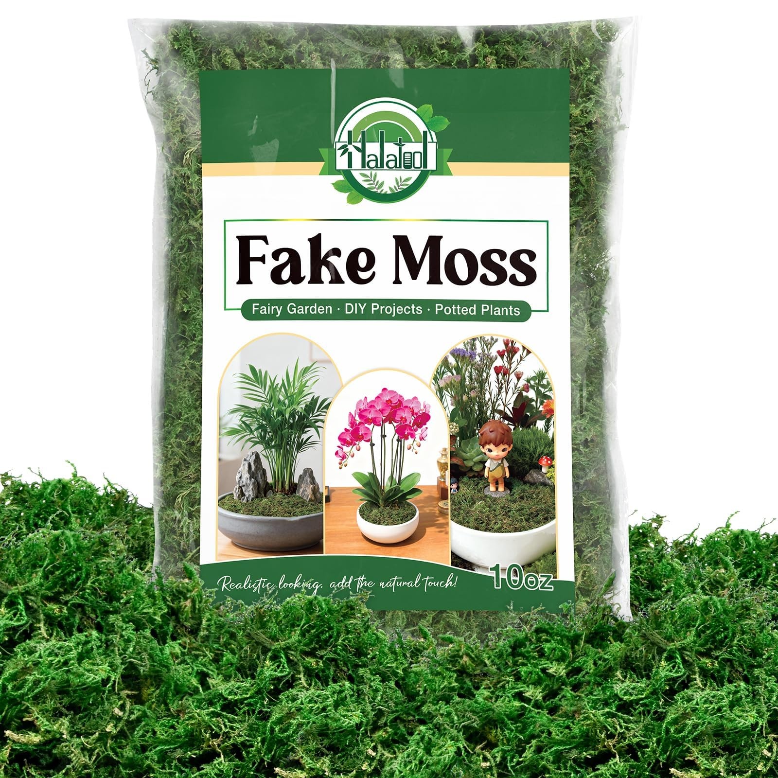 Fake Green Moss for Plants Indoor Pot Filler 10oz Dried Artificial Faux