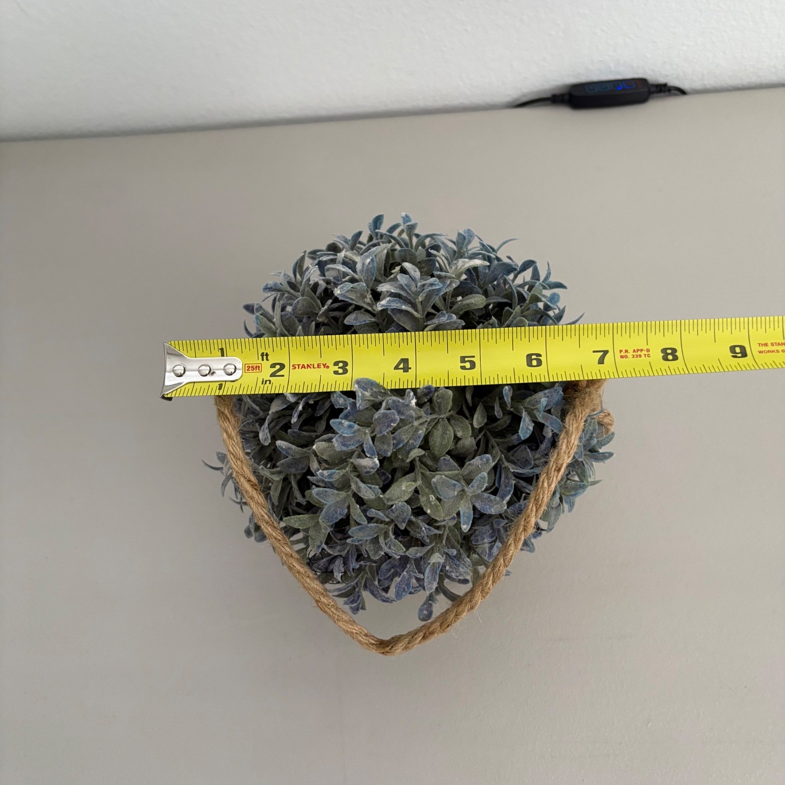 Faux Frosted Greenery Plant in Rustic Gray Pot with Jute Rope Handle Farmhouse