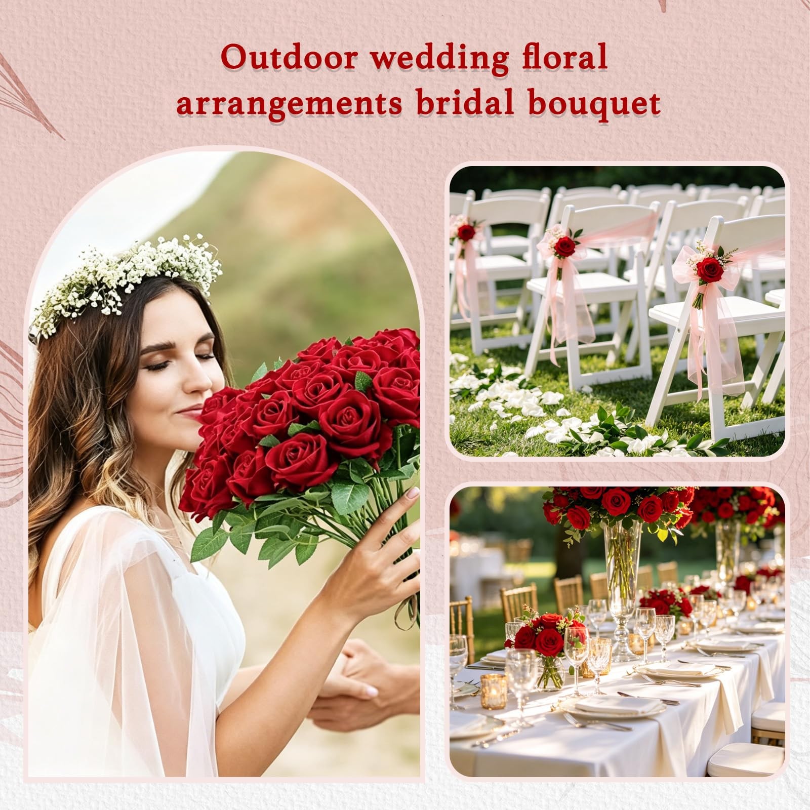 50 Pcs Red Roses Artificial Flowers, Fake Velvet Silk Rose Bulk Faux Flower, …