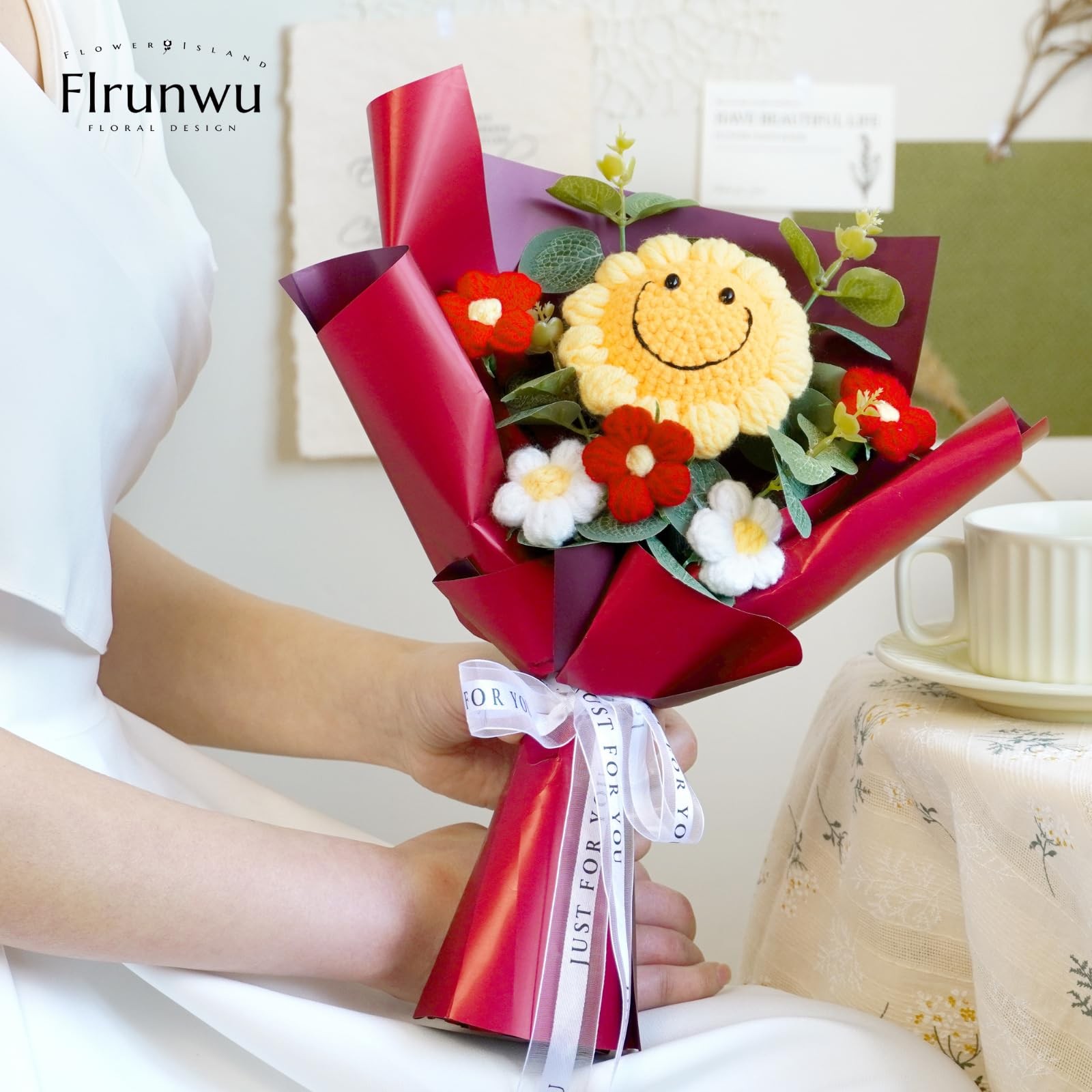 Flrunwu Artificial Sunflowers Bouquet Hand-Woven Rose Artificial Flower(Pack of